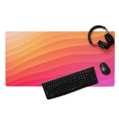 Vibrant sunset gradient large gaming mousepad with orange-to-pink waves and non-slip bottom
