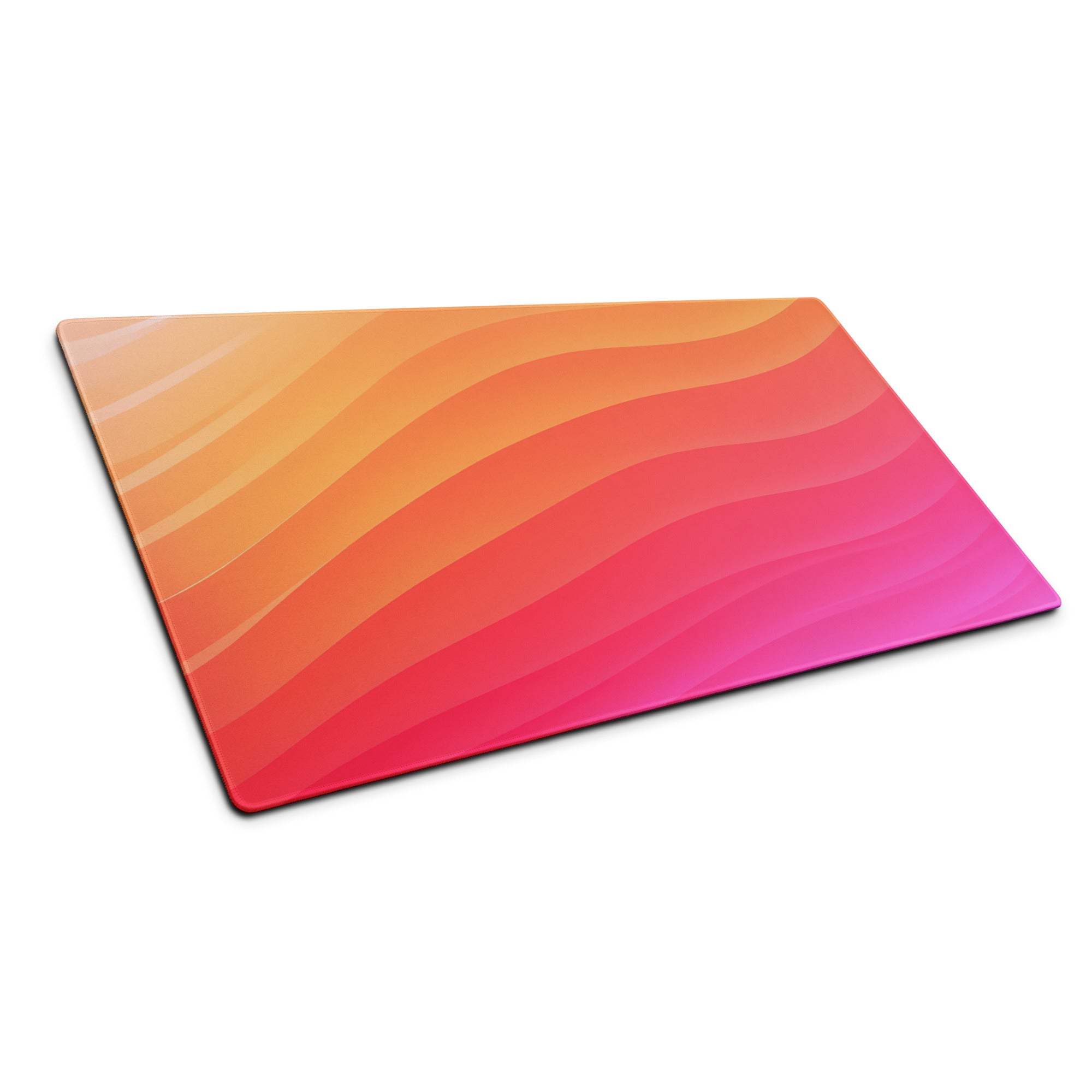 Vibrant sunset gradient large gaming mouse pad with wavy orange to pink lines