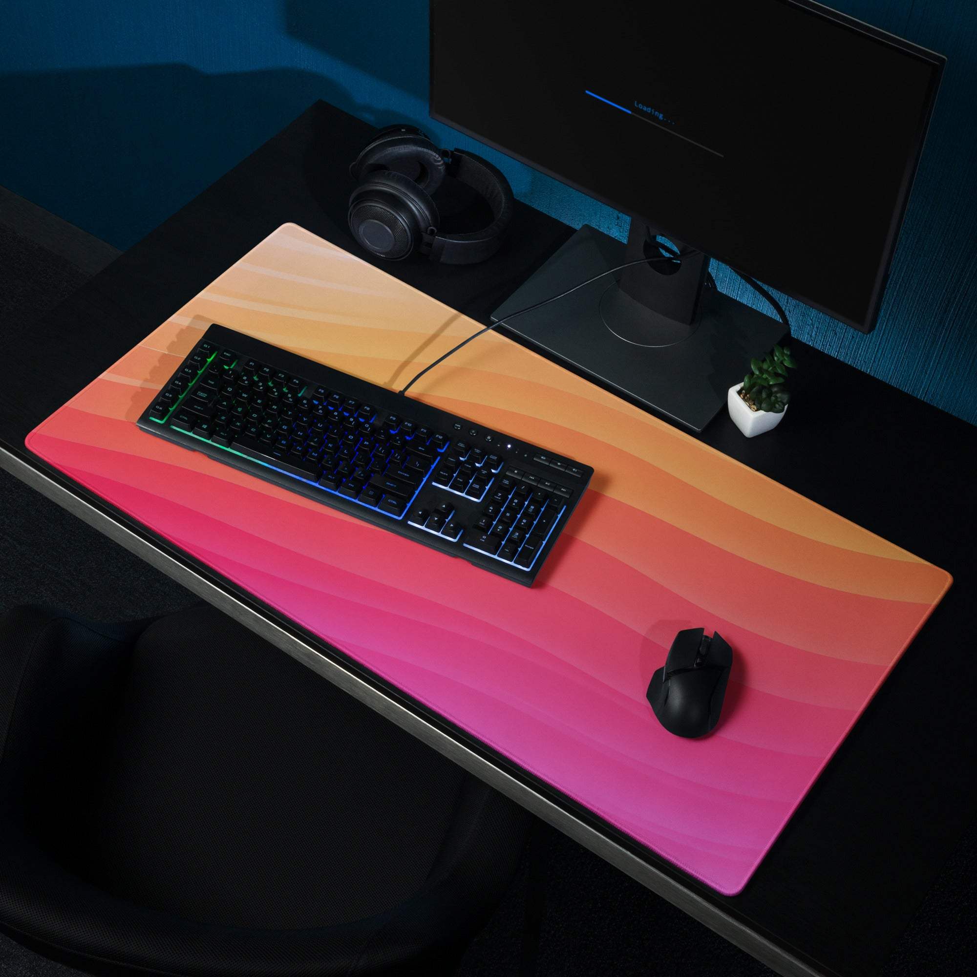 Vibrant sunset gradient large gaming mouse pad with non-slip bottom