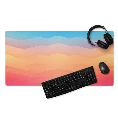Vibrant sunset gradient waves gaming mouse pad in pastel blue to peach pink