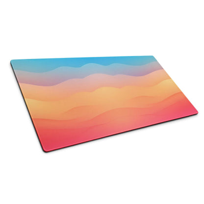Vibrant sunset gradient waves glass cutting board, blue to red, non-slip edges