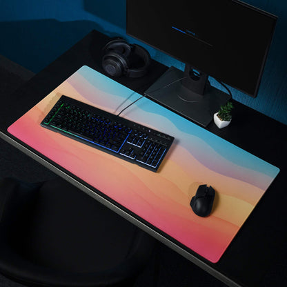 Vibrant sunset gradient waves large gaming mouse pad with non-slip edges