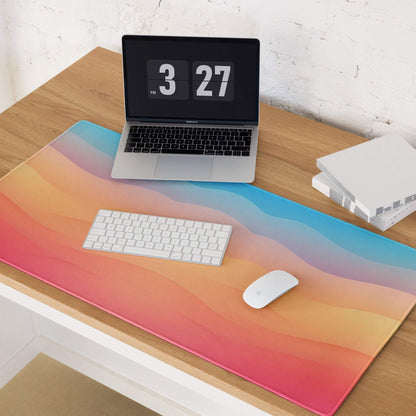 Vibrant sunset gradient waves gaming mouse pad large glossy desk mat