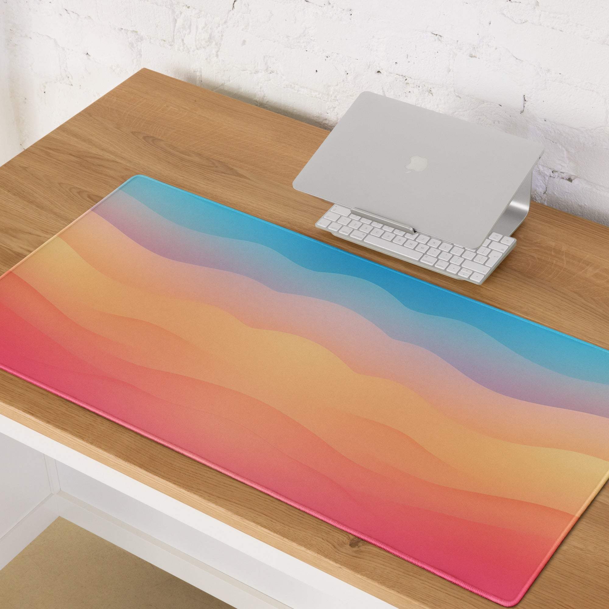 Vibrant sunset gradient waves gaming mouse pad large non-slip edges
