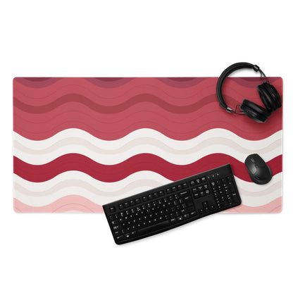 Vibrant crimson rose wave gaming mouse pad with red white wavy stripes