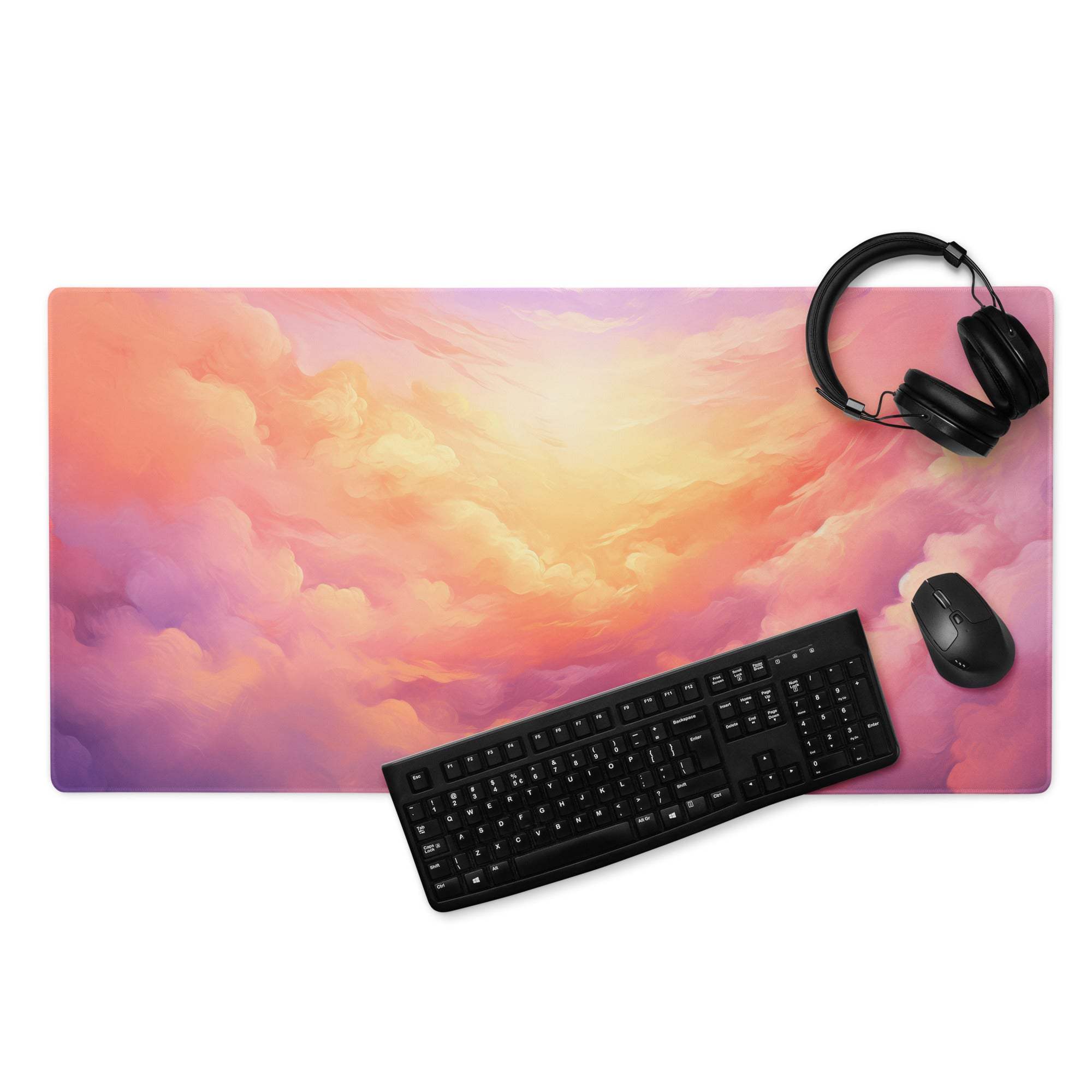 Dreamy Sunrise Cloudscape ultra large gaming mouse pad with pink orange gradient sky