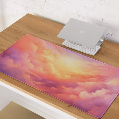 Dreamy Sunrise Cloudscape ultra large gaming mouse pad with pastel sunset gradient sky and swirling clouds