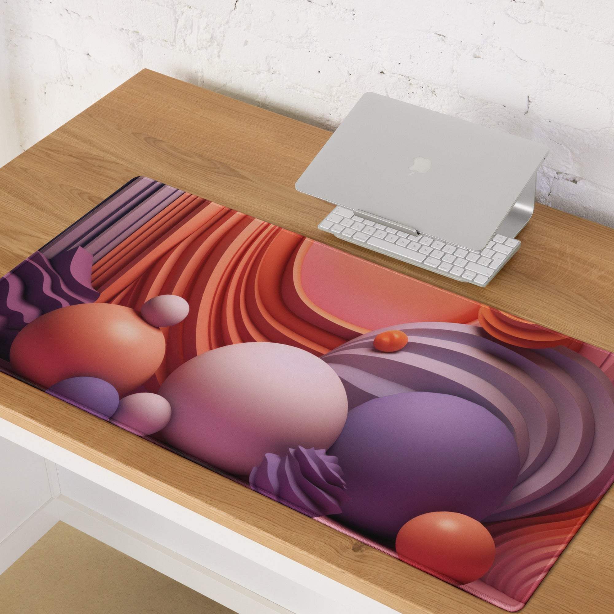 Dreamy abstract spheres gaming mouse pad in pink purple sunset gradients