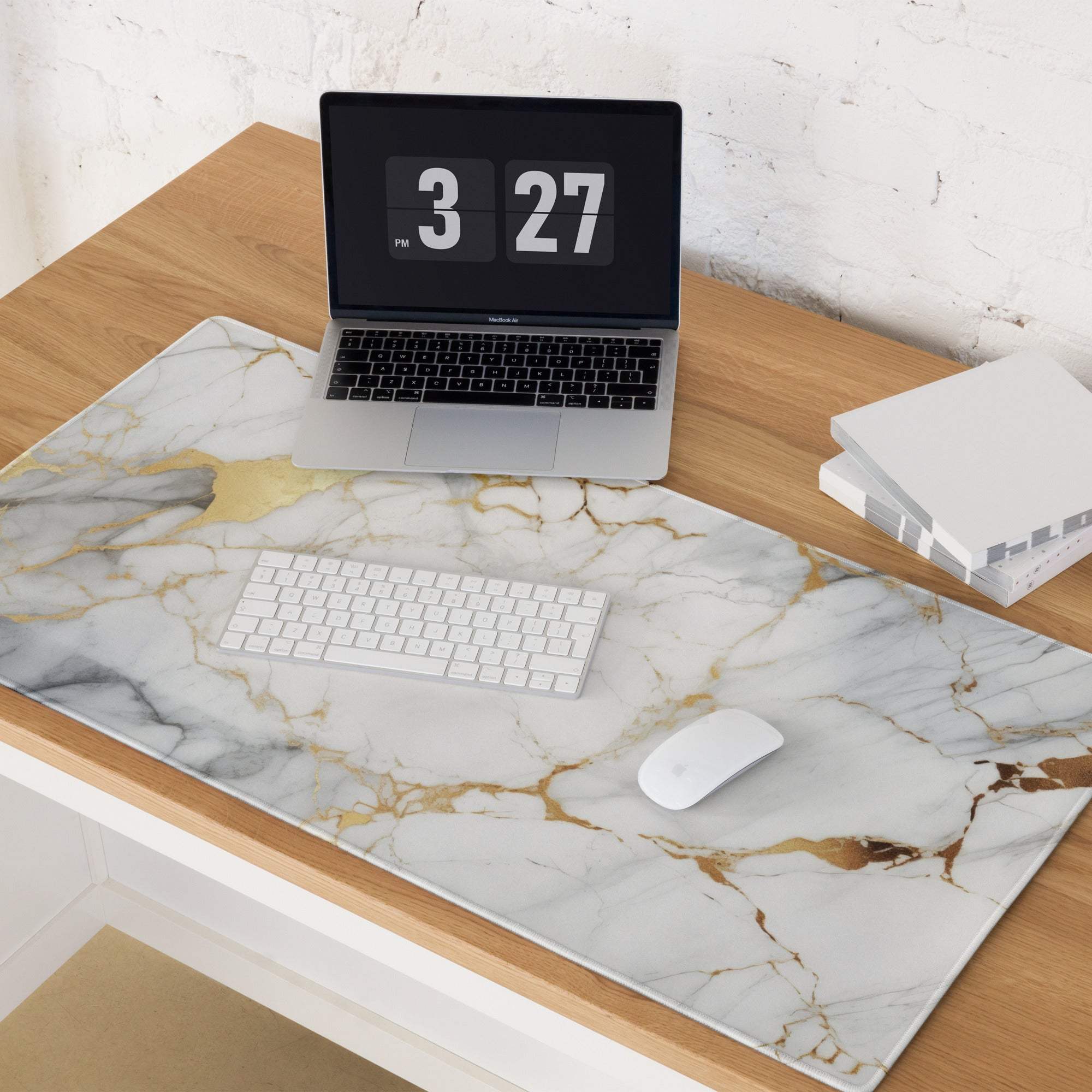 White gold vein marble gaming mouse pad large non-slip base
