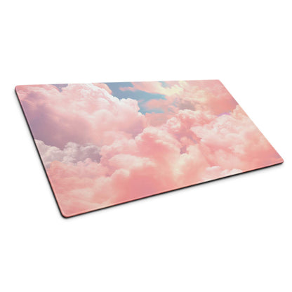 Dreamy pink cloud gaming mouse pad with pastel gradient sky, stitched edges, non-slip base