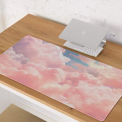 Dreamy pink cloud gaming mouse pad with smooth surface and stitched edges