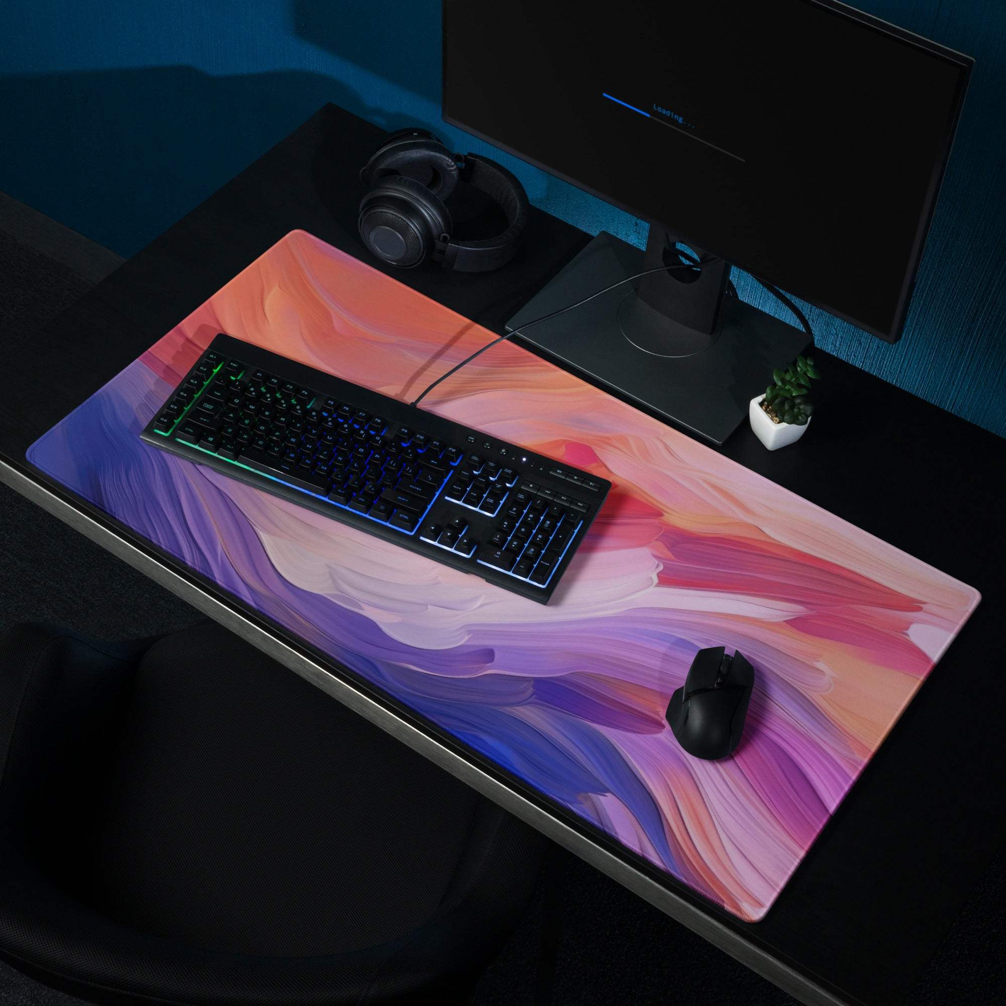 Vibrant pink purple blue gradient swirl large gaming mouse pad for Dota CSGO non-slip base