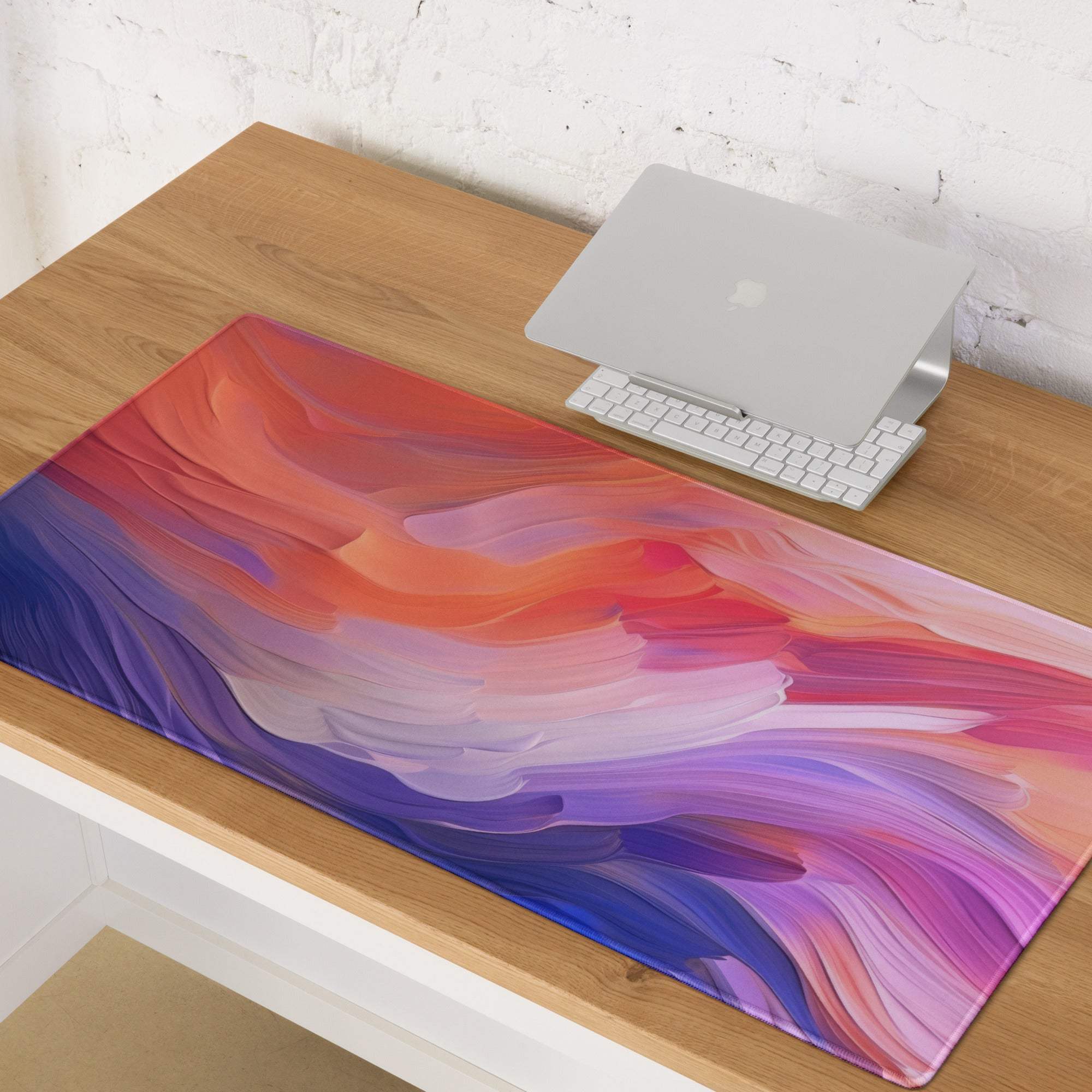 Vibrant abstract swirl gradient gaming mouse pad in coral lavender purple