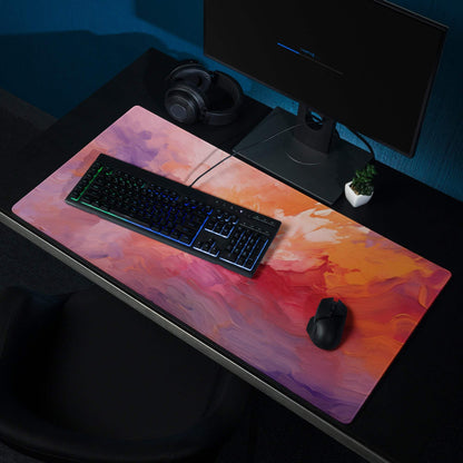 Vibrant abstract sunset gaming mouse pad with pink orange purple gradient non-slip backing