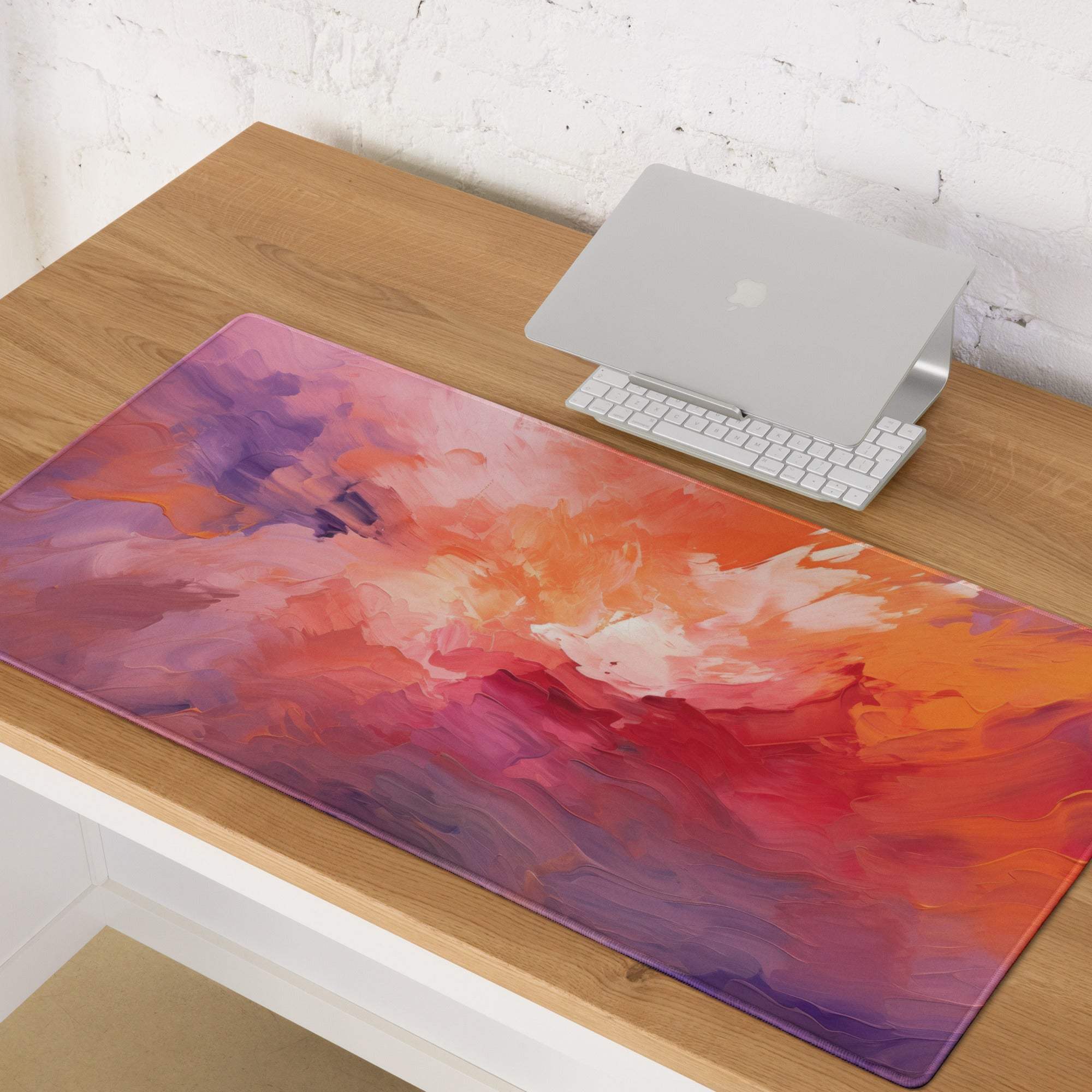 Vibrant abstract sunset gaming mouse pad in pink orange purple hues
