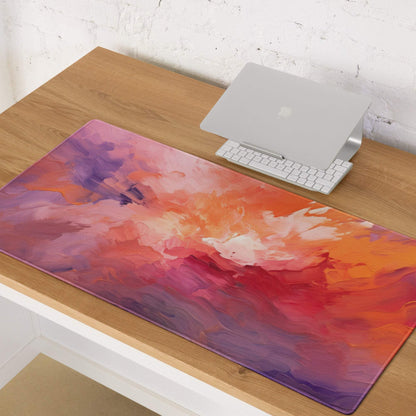 Vibrant abstract sunset gaming mouse pad in pink orange purple hues