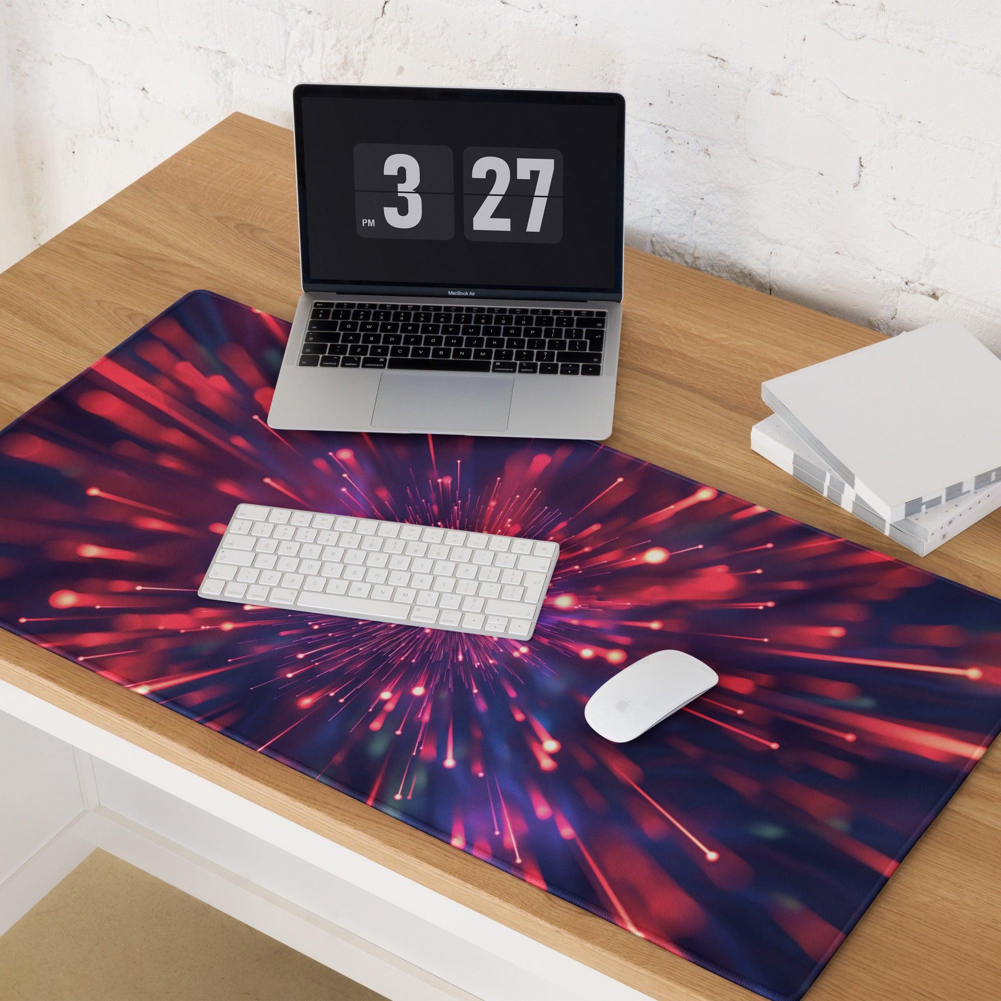 Vibrant red purple fireworks gaming mouse pad Cosmic Burst glossy non-slip stitched