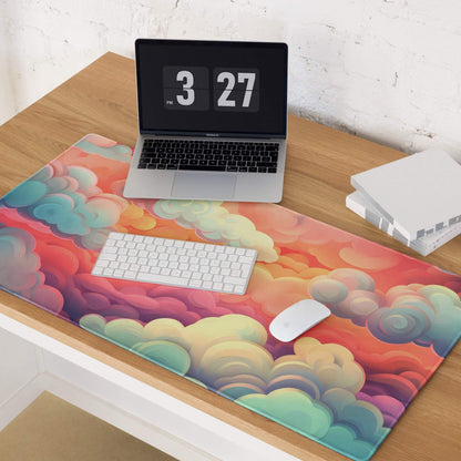 Dreamy Cloudscape gaming mousepad with vibrant rainbow sunrise hues