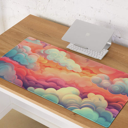 Dreamy cloudscape gaming mousepad in vibrant rainbow sunrise hues