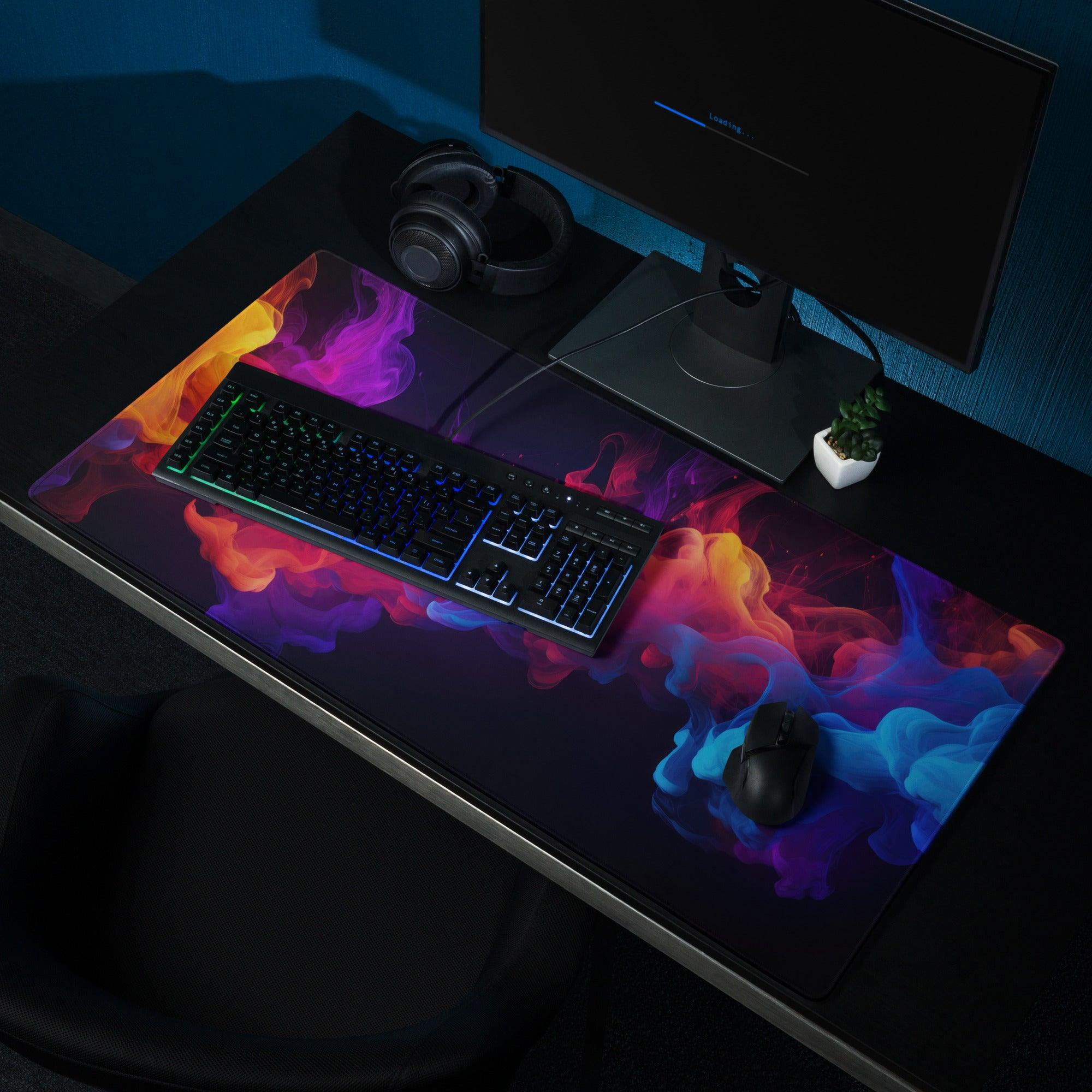 Vibrant abstract smoke art colorful rainbow swirl gaming mouse pad