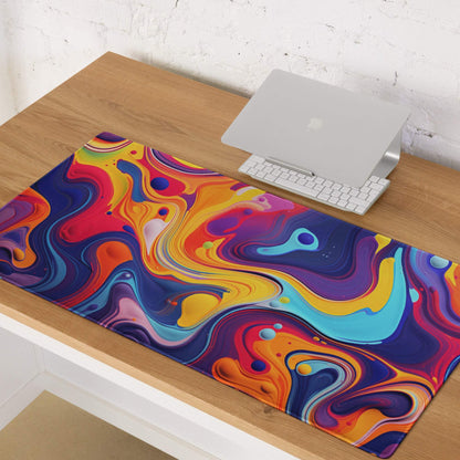 Vibrant abstract swirl large gaming mouse pad in bold red orange yellow blue purple