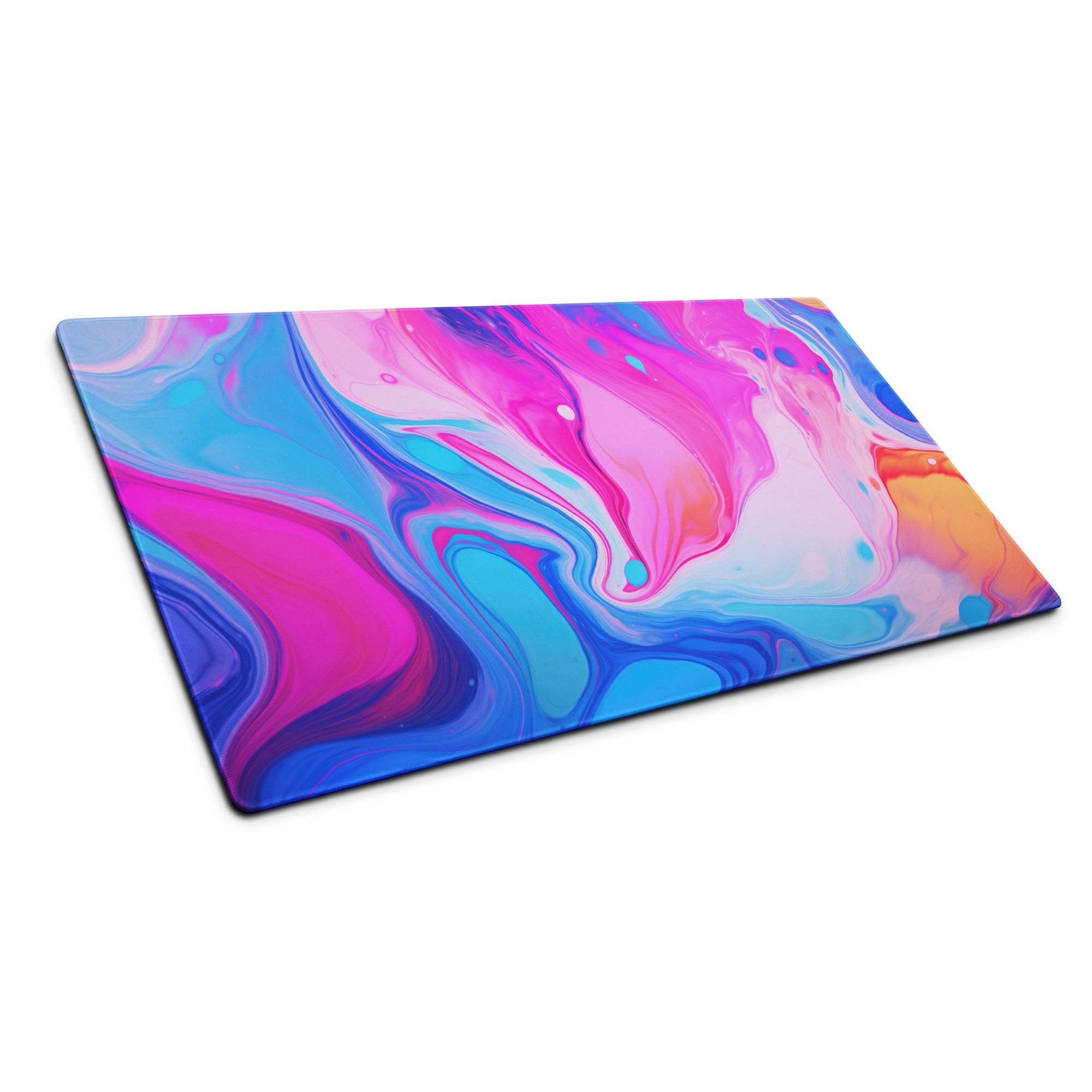 Vibrant pink blue teal marble swirl ultra wide gaming mouse pad