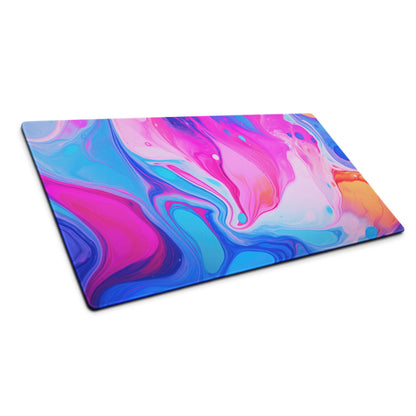 Vibrant pink blue teal marble swirl ultra wide gaming mouse pad