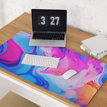 Vibrant pink blue orange marble swirl ultra wide gaming mouse pad