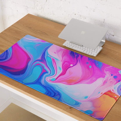 Vibrant pink blue orange marble swirl ultra wide gaming mouse pad