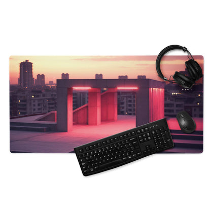 Large urban neon sunset cityscape gaming mouse pad with non-slip base