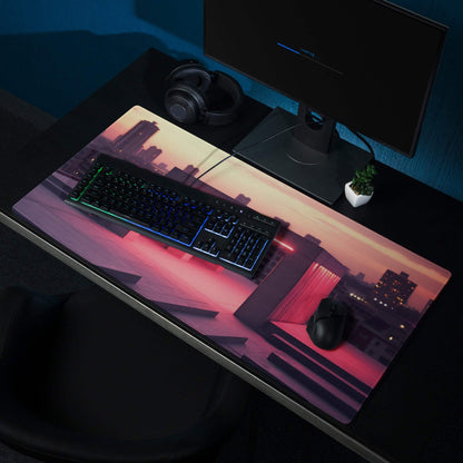 Urban Neon Sunset large gaming mouse pad with vibrant cityscape design
