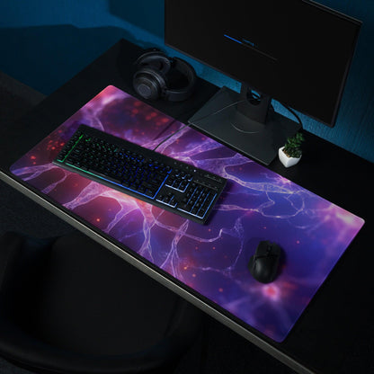 Epic Neon Purple Neural Network gaming mouse pad with nebula pattern and non-slip backing