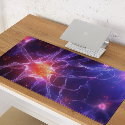 Epic neon purple neural network gaming mouse pad large size with non-slip backing