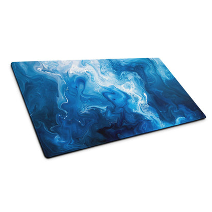 Blue and white marbled glossy gaming mouse pad with non-slip surface
