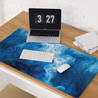 Blue and white marbled large gaming mouse pad with non-slip surface