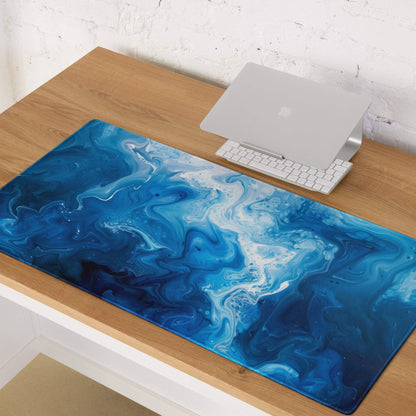 Blue and white marbled glossy gaming mouse pad with non-slip surface