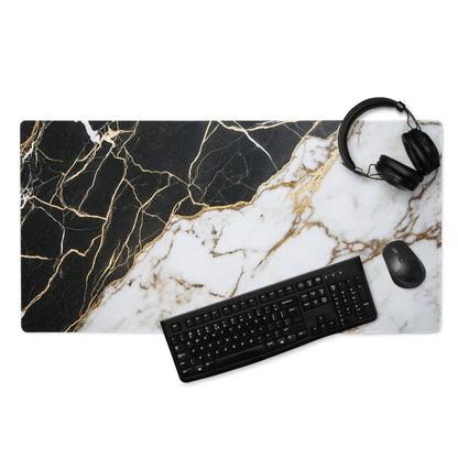 Lux black and white marble gaming mouse pad with gold veins