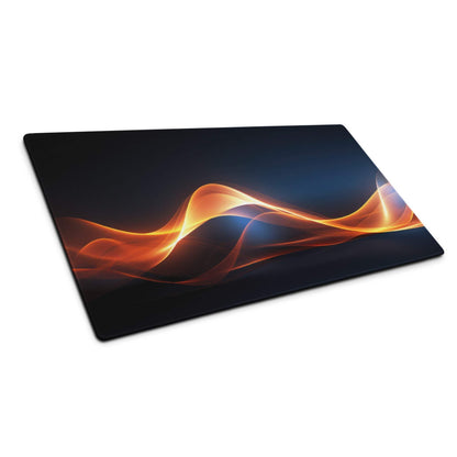 Black rectangular mousepad with vibrant orange yellow flames on dark blue, non-slip gaming pad