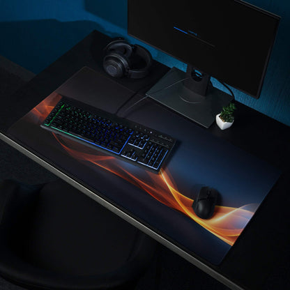 Black flame gaming mousepad with vibrant orange red design and non-slip base
