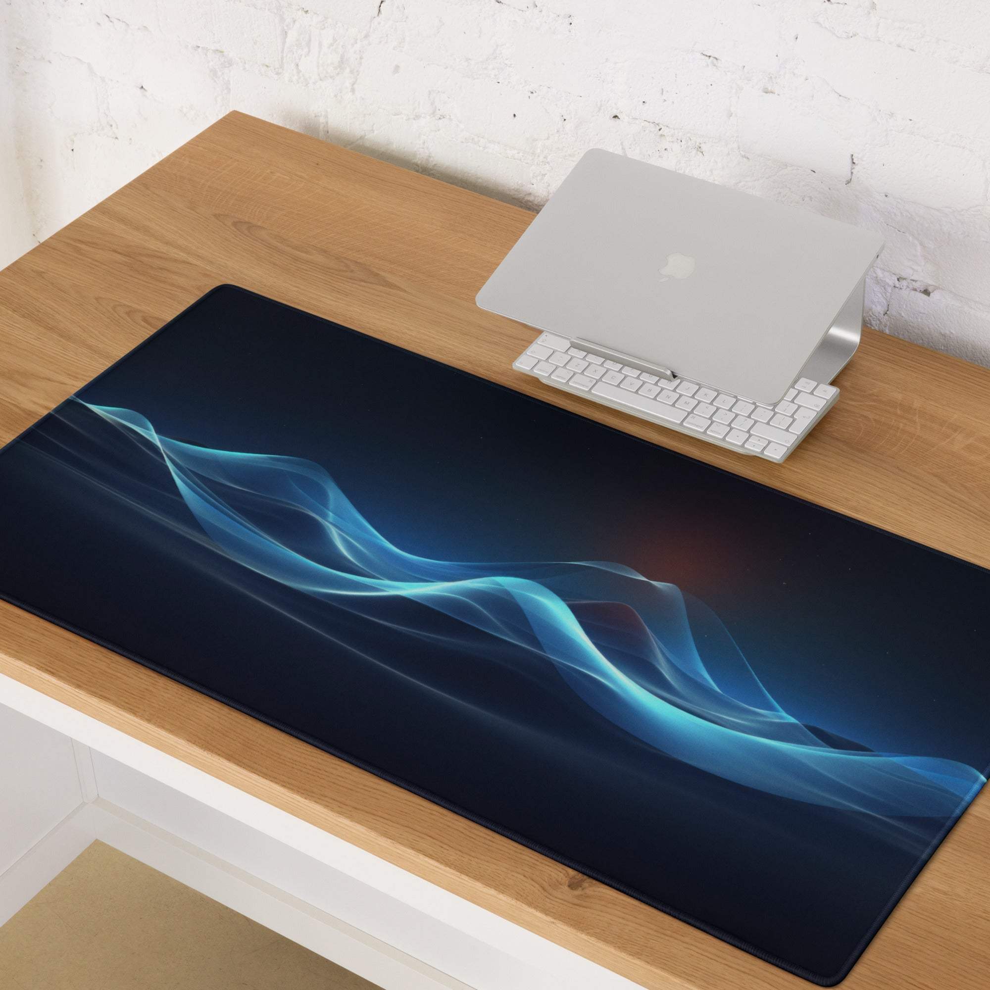 Sleek black ocean waves blue large gaming mouse pad with non-slip base