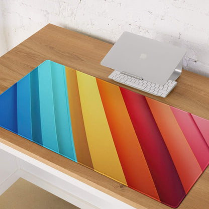 Vibrant rainbow gradient gaming mouse pad with large size, non-slip base and edge stitching