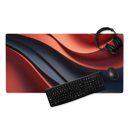 Large bold red and blue wave gaming mouse pad with non-slip base