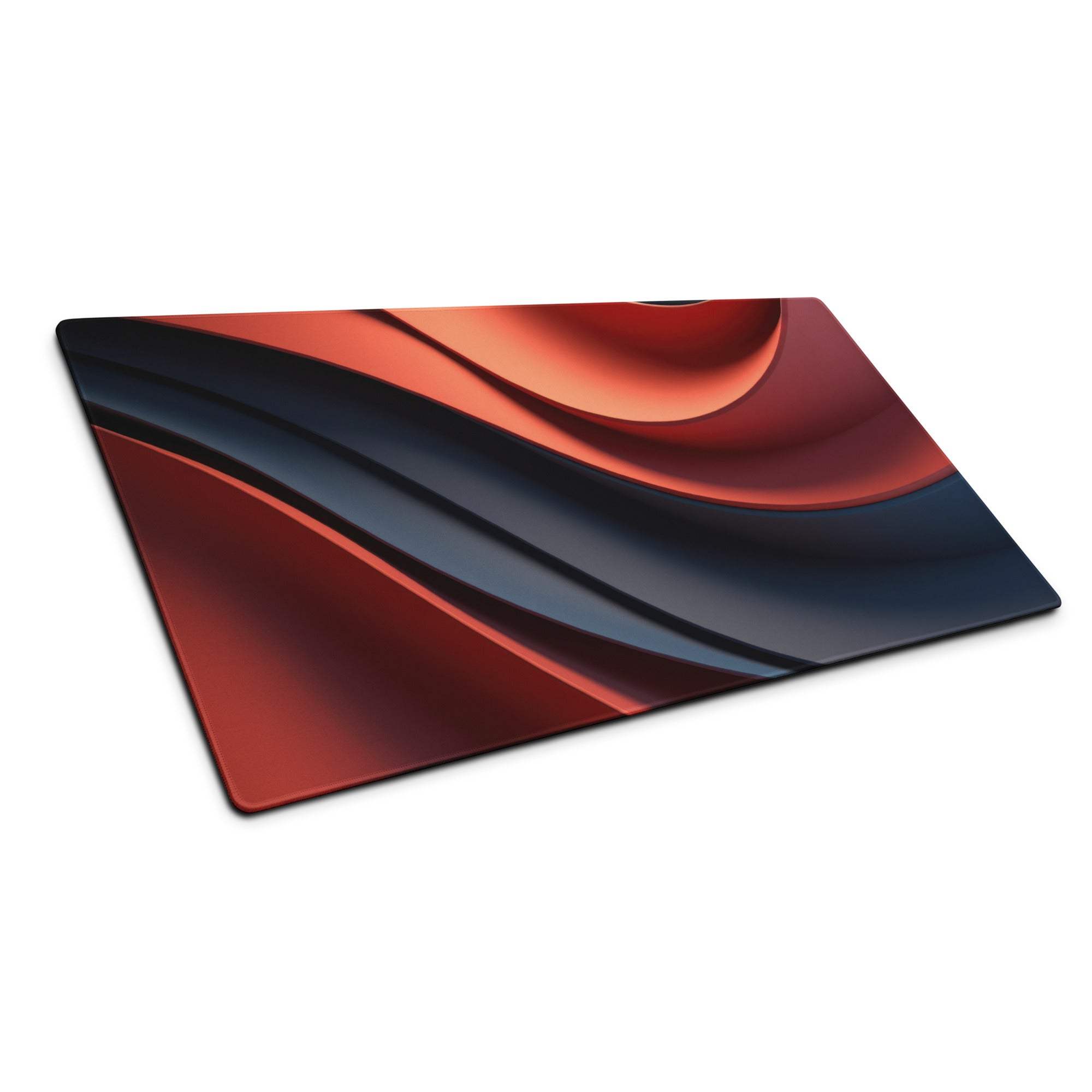 Large red and navy blue wave gaming mouse pad with non-slip base