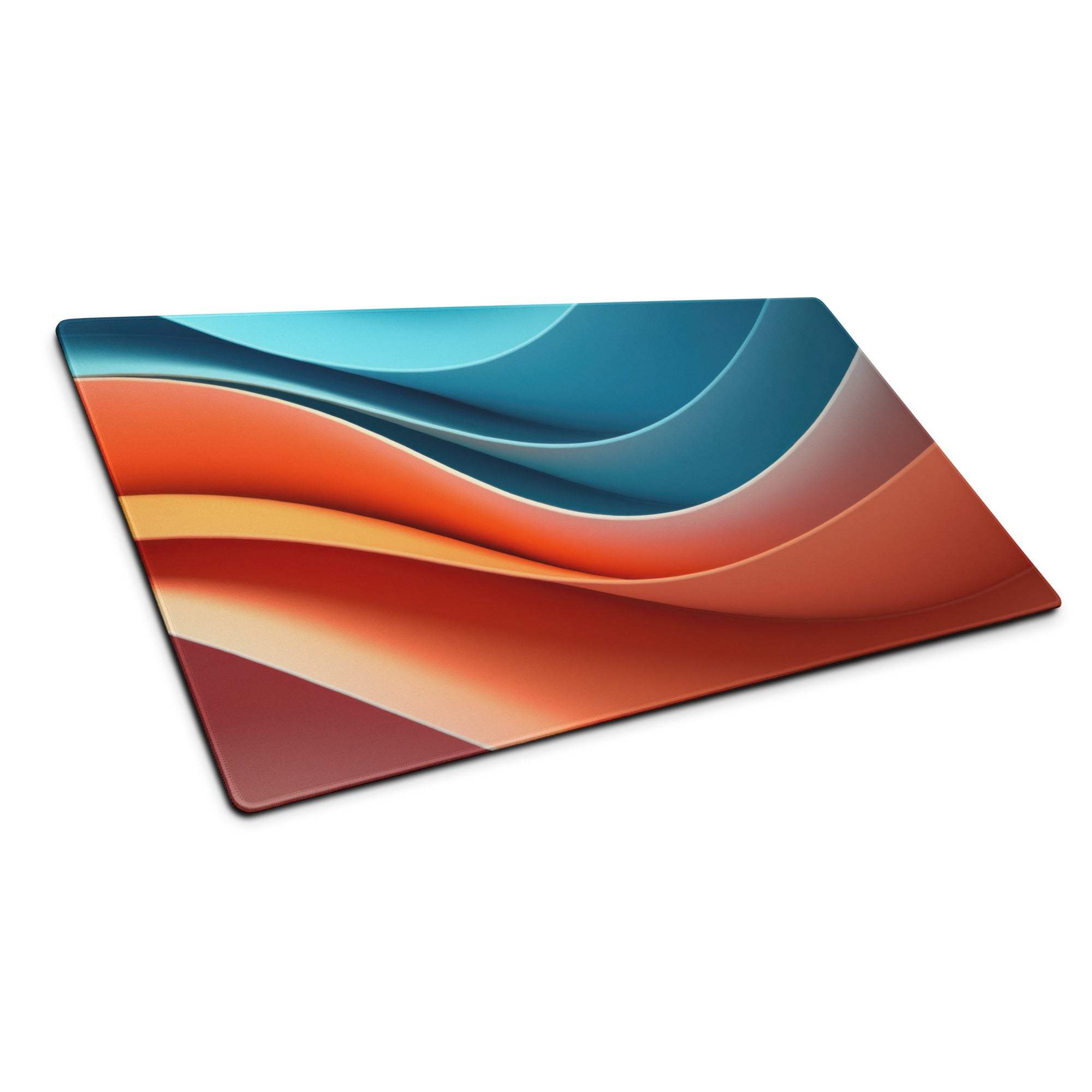 Sleek glass cutting board with abstract wave teal orange rust design