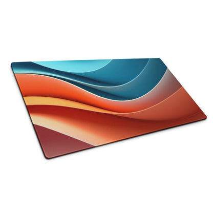 Sleek glass cutting board with abstract wave teal orange rust design