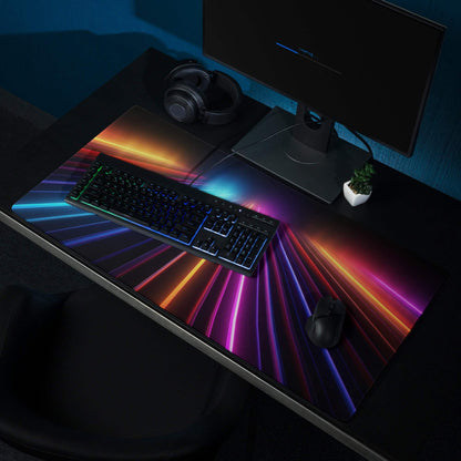 Vibrant neon rainbow lines ultra wide large non-slip gaming mousepad