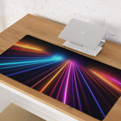 Vibrant neon rainbow lines ultra wide large non-slip gaming mouse pad