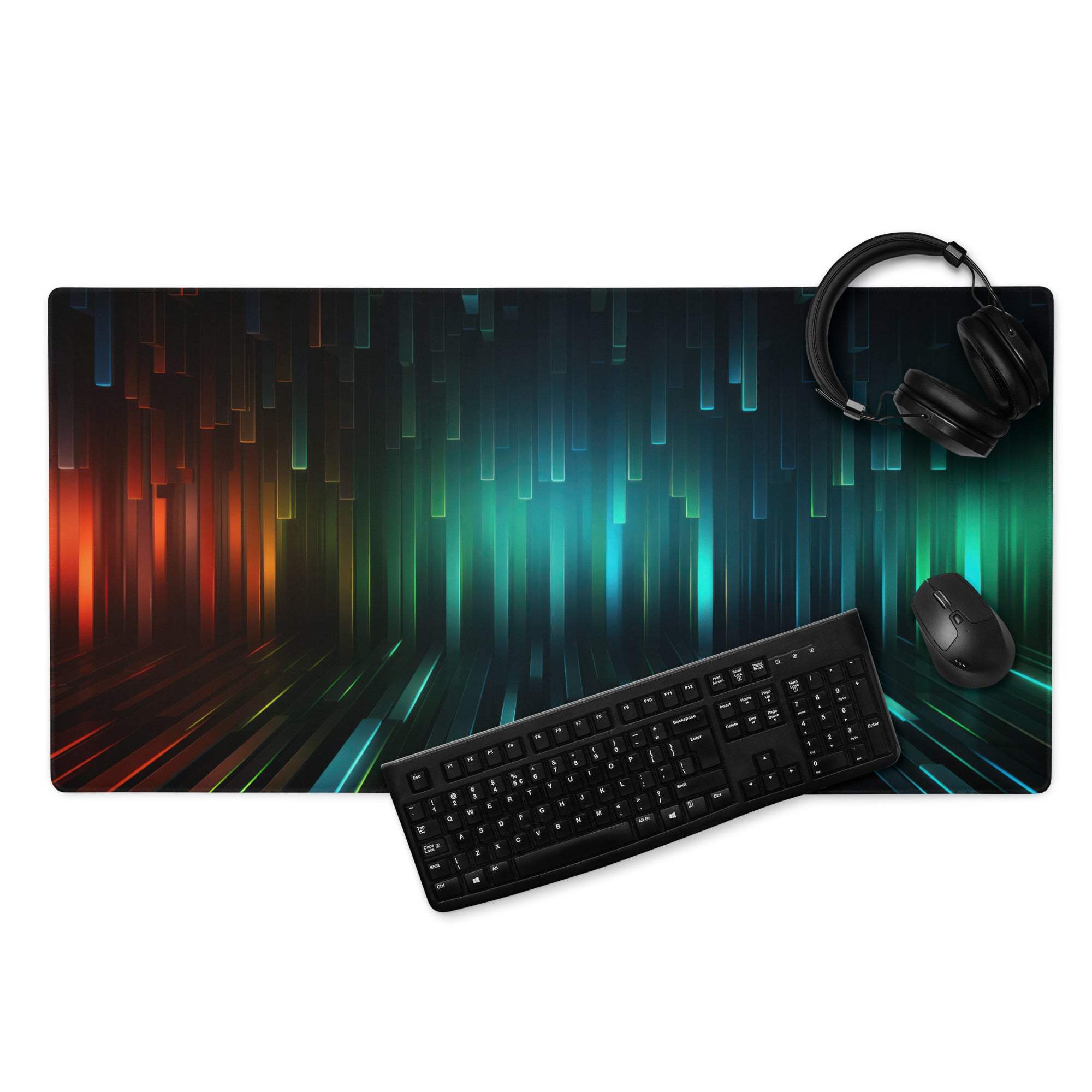Futuristic Neon Pulse large gaming mouse pad with red-to-teal light streaks