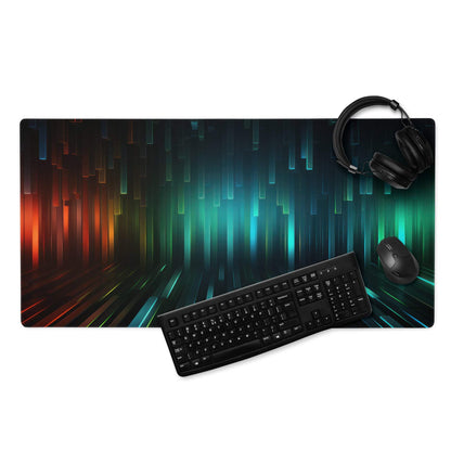 Futuristic Neon Pulse large gaming mouse pad with red-to-teal light streaks