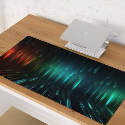 Futuristic Neon Pulse large gaming mouse pad with glowing teal orange streaks